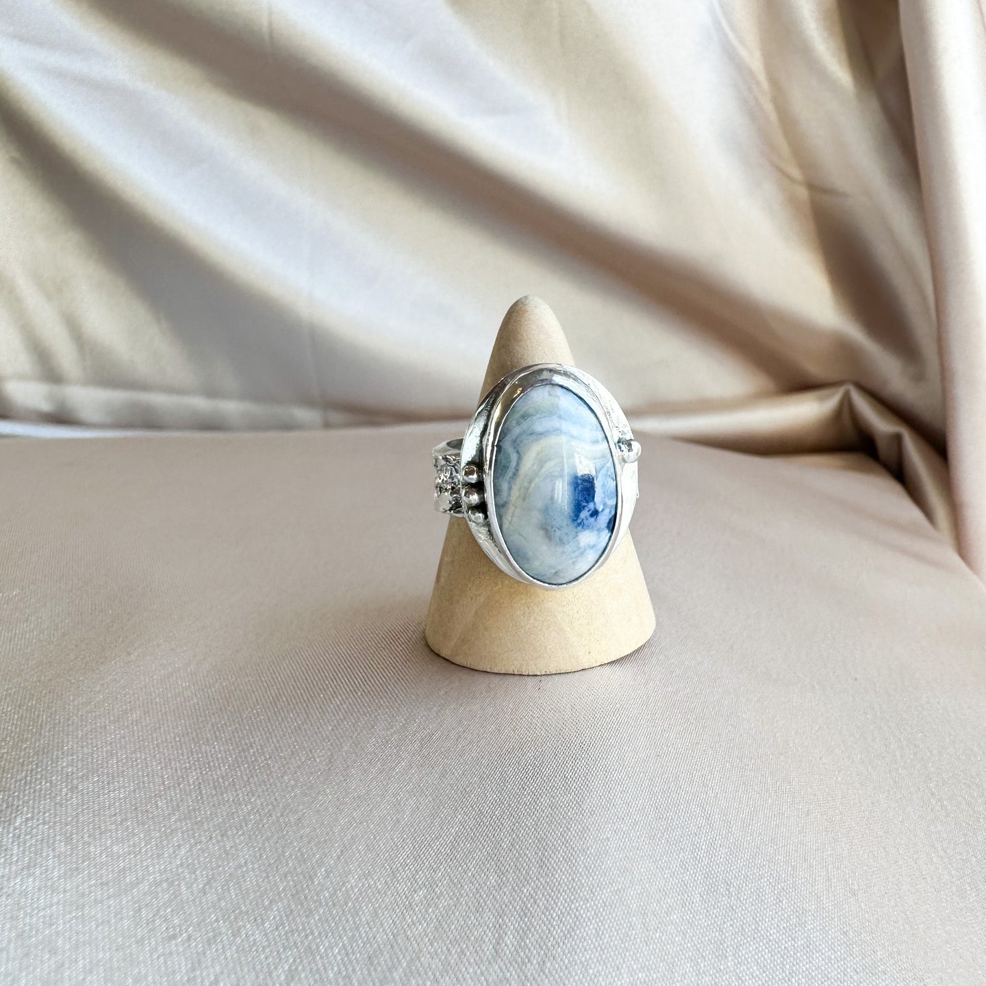 Denim Lapis Geometric Sterling Silver Casted Ring - Size 10