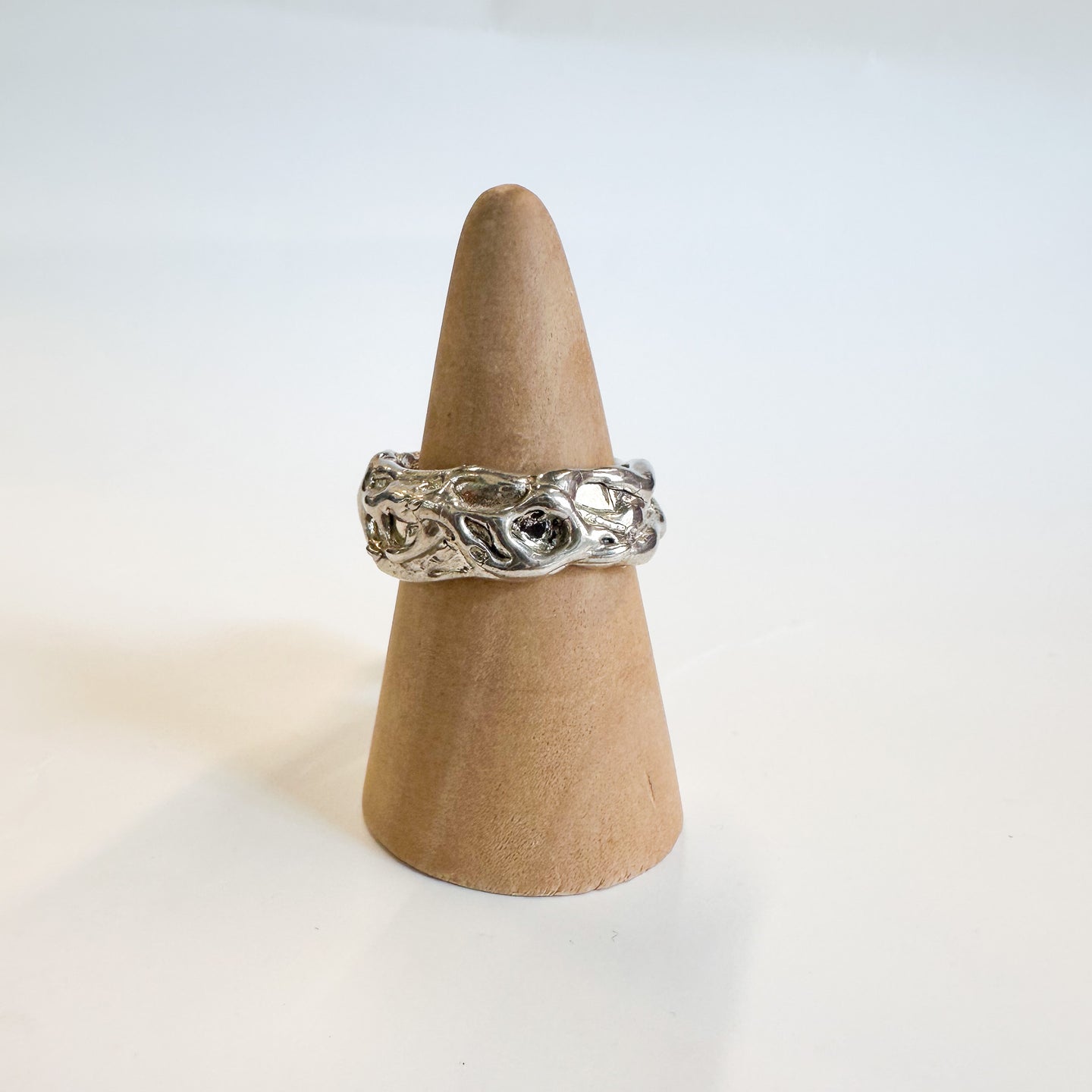 Chunky Molten Sterling Silver Ring  with Clear Cubic Zirconia