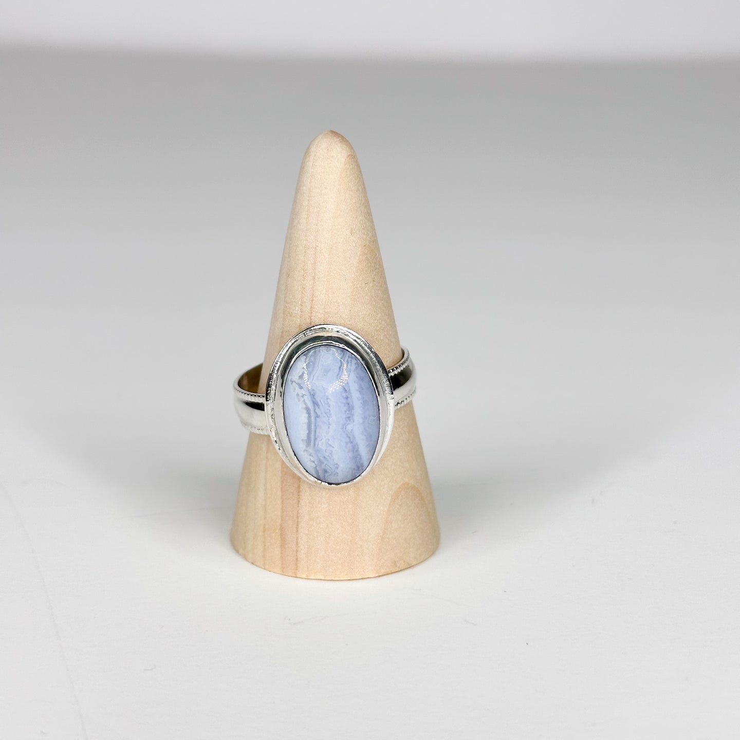 Blue Lace Agate Sterling Silver Bold Crown Ring  | Size 12