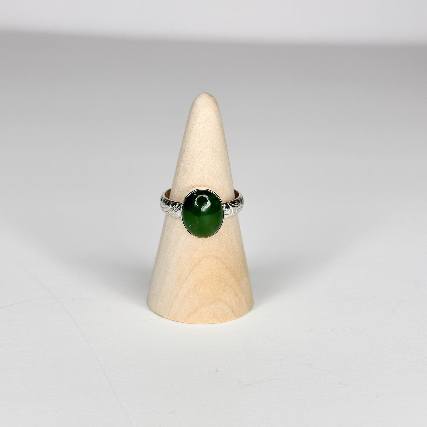 Nephrite Jade Sterling Silver Flora Ring | Size 8